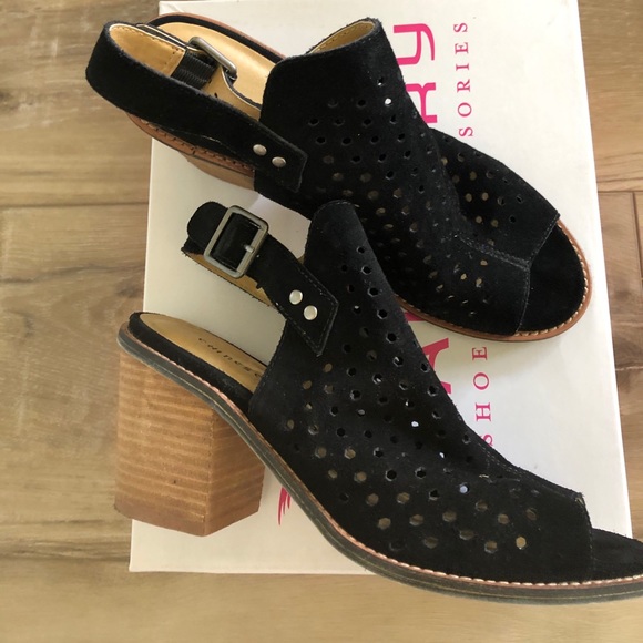 Peep toe block heel mules with strap - Picture 2 of 5